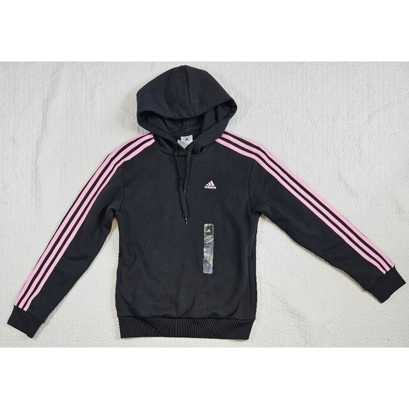adidas Tops - NWT Adidas Black and Pink 3-Stripes Hoodie